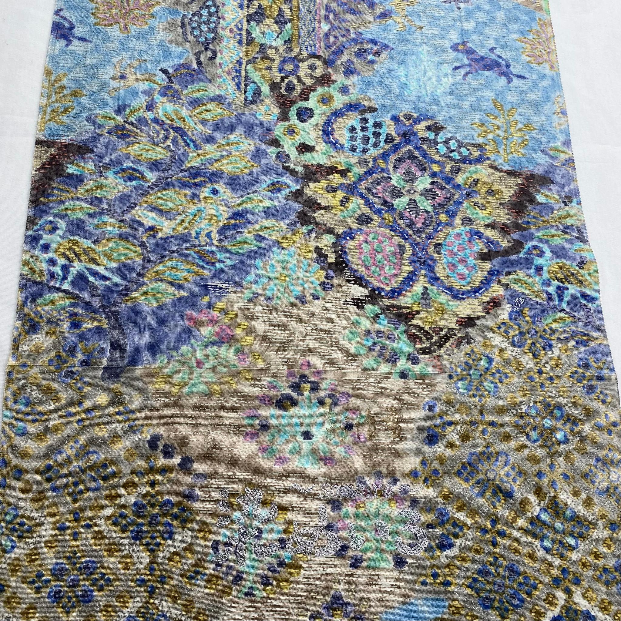 《未仕立て》手染め摺型友禅ふくれ帯 全通京更紗柄【動物】 | 4枚目